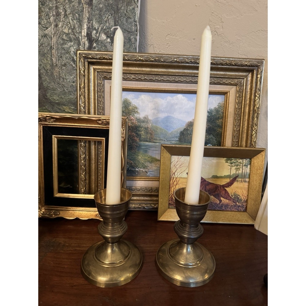Vintage Pair Solid Brass Taper Candle Holders 5" Made in India MCM Home Decor